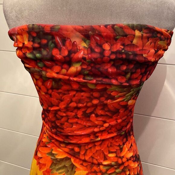 Zara asymmetrical dress orange and green floral - Picture 7 of 8